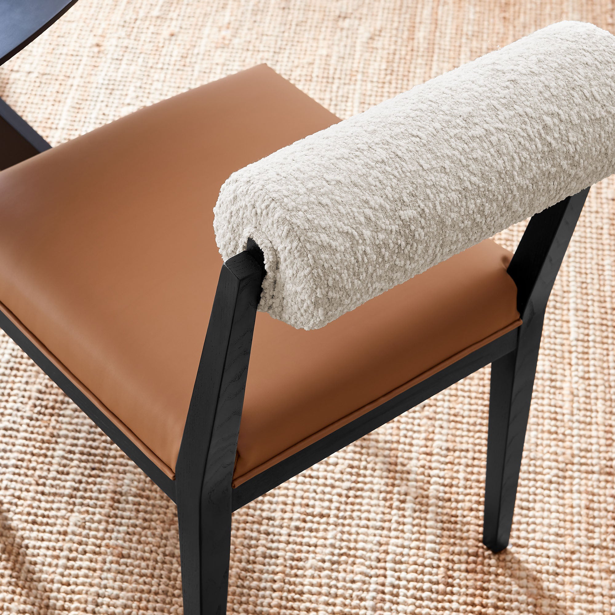 Kai Boucle and Vegan Leather Dining Chair Set of 2 - Pearl Tan Black