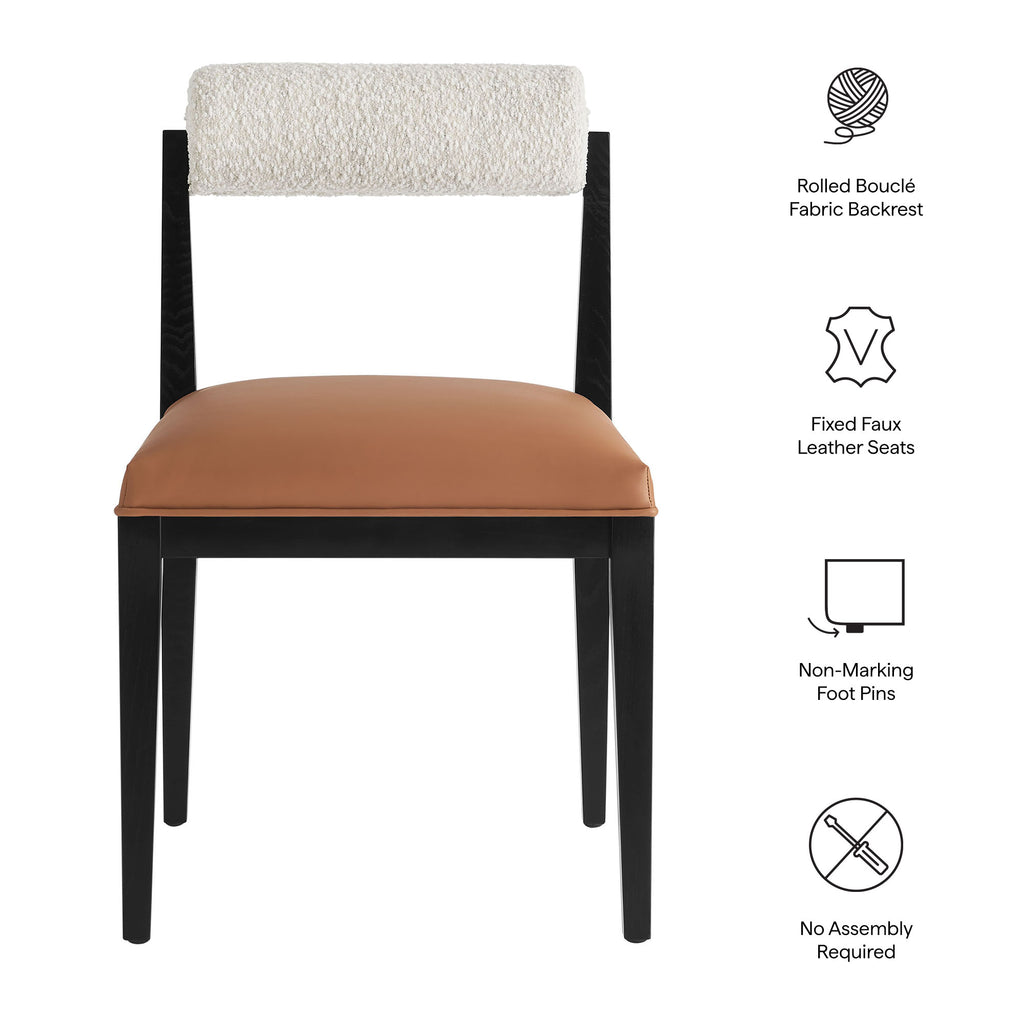 Kai Boucle and Vegan Leather Dining Chair Set of 2 - Pearl Tan Black
