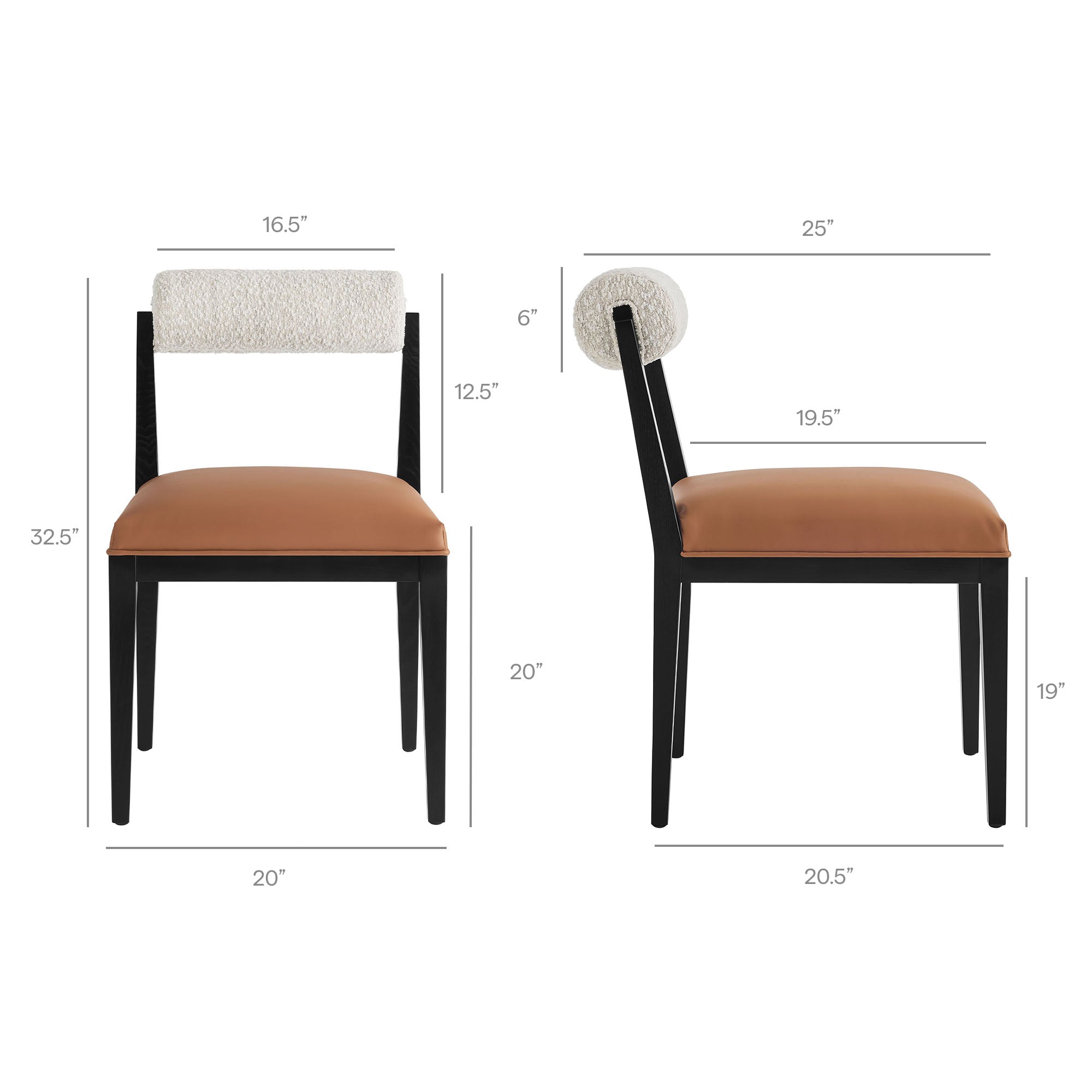 Kai Boucle and Vegan Leather Dining Chair Set of 2 - Pearl Tan Black