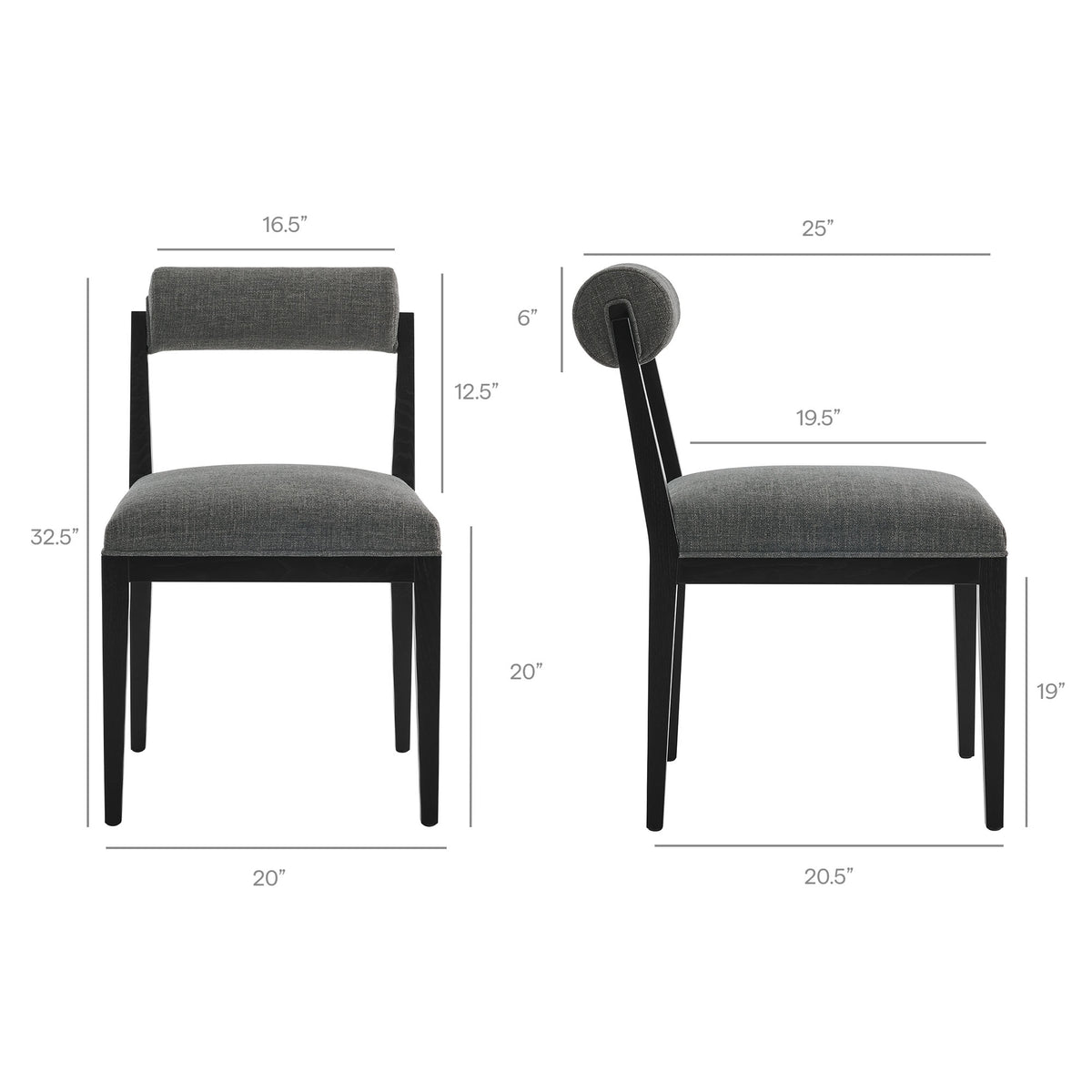 Kai Fabric Dining Chair Set of 2 - Charcoal