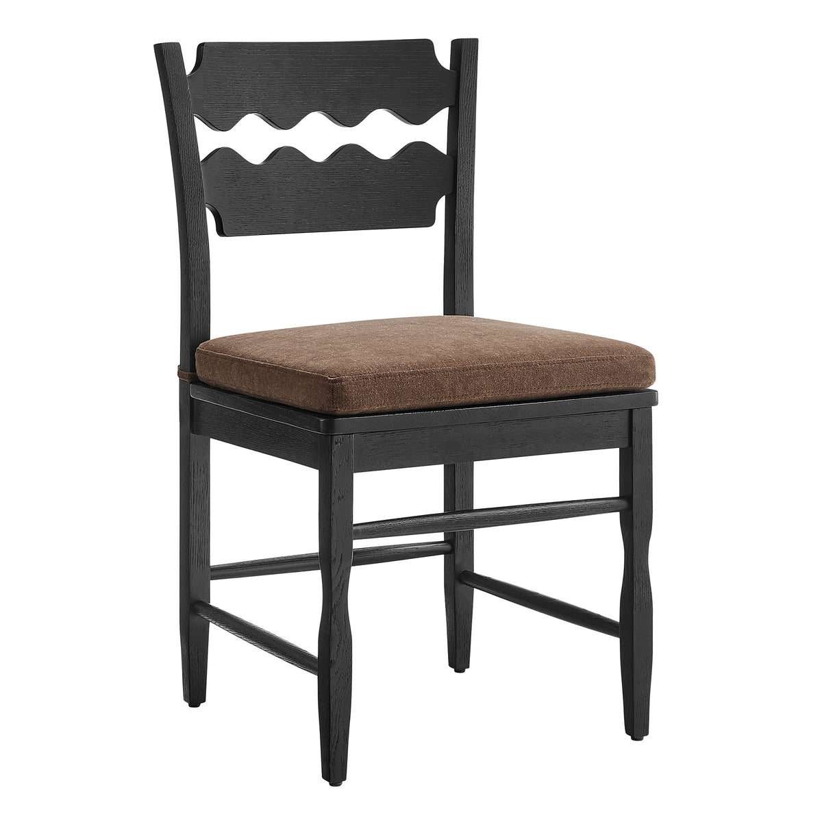 Jax Oak Wood Dining Chair With Wavy Razor Back and Cushion Set of 2 - Black Cocoa