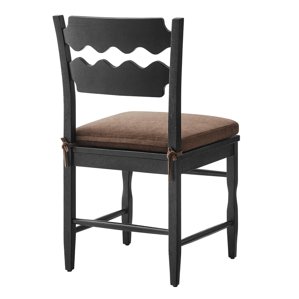 Jax Oak Wood Dining Chair With Wavy Razor Back and Cushion Set of 2 - Black Cocoa