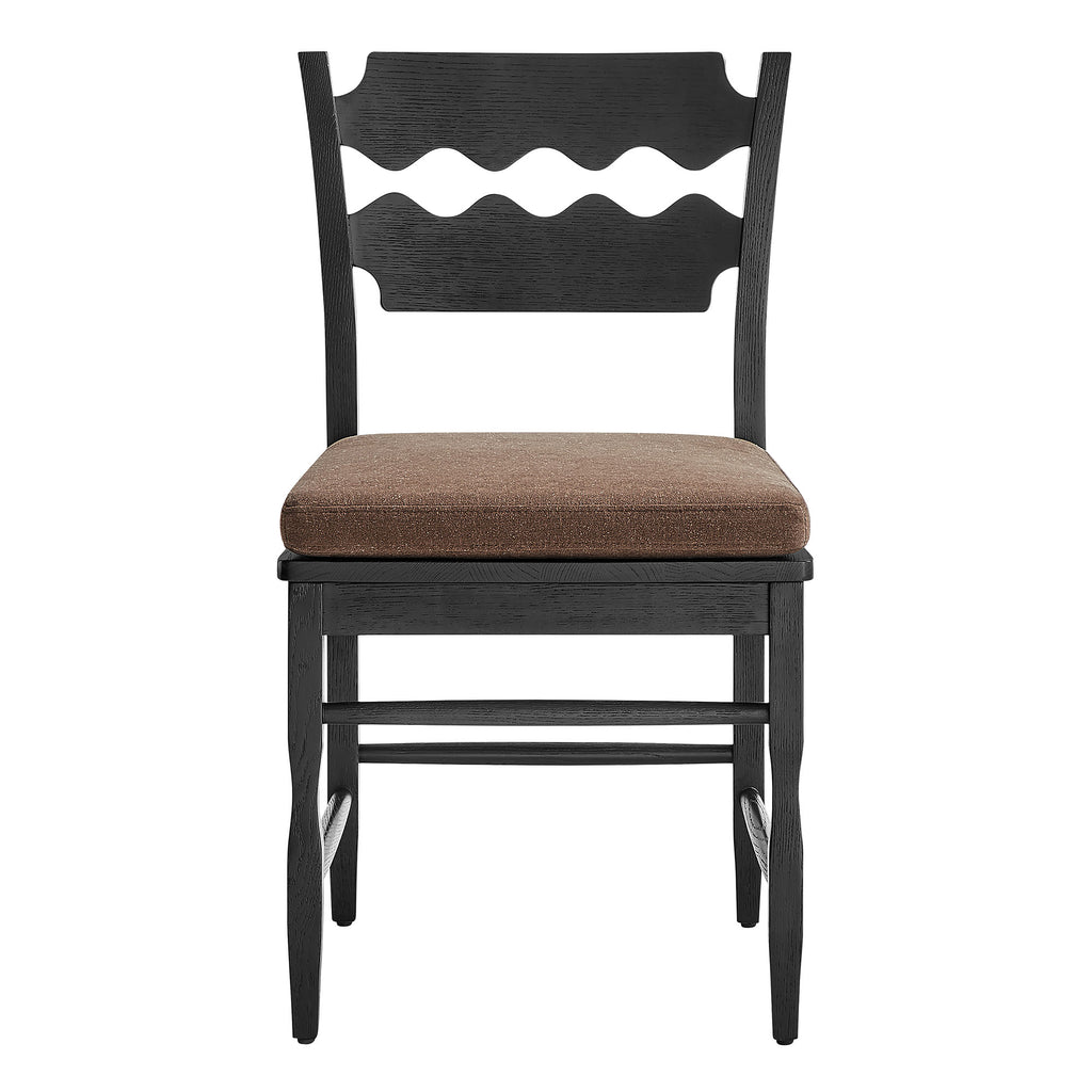 Jax Oak Wood Dining Chair With Wavy Razor Back and Cushion Set of 2 - Black Cocoa