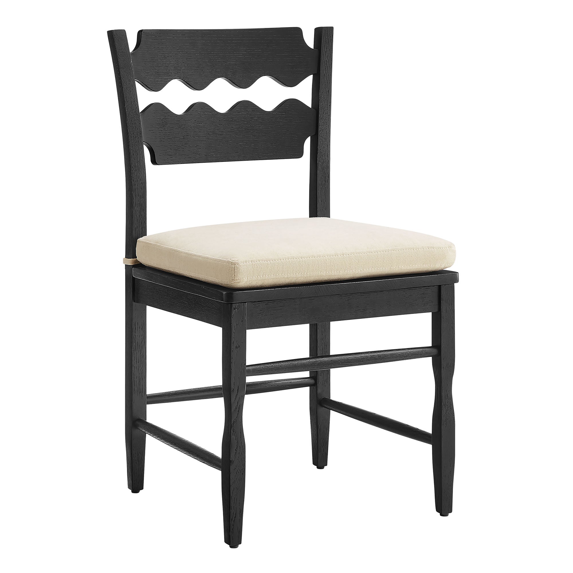 Jax Oak Wood Dining Chair With Wavy Razor Back and Cushion Set of 2 - Black Linen