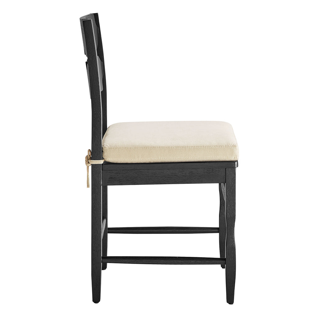 Jax Oak Wood Dining Chair With Wavy Razor Back and Cushion Set of 2 - Black Linen