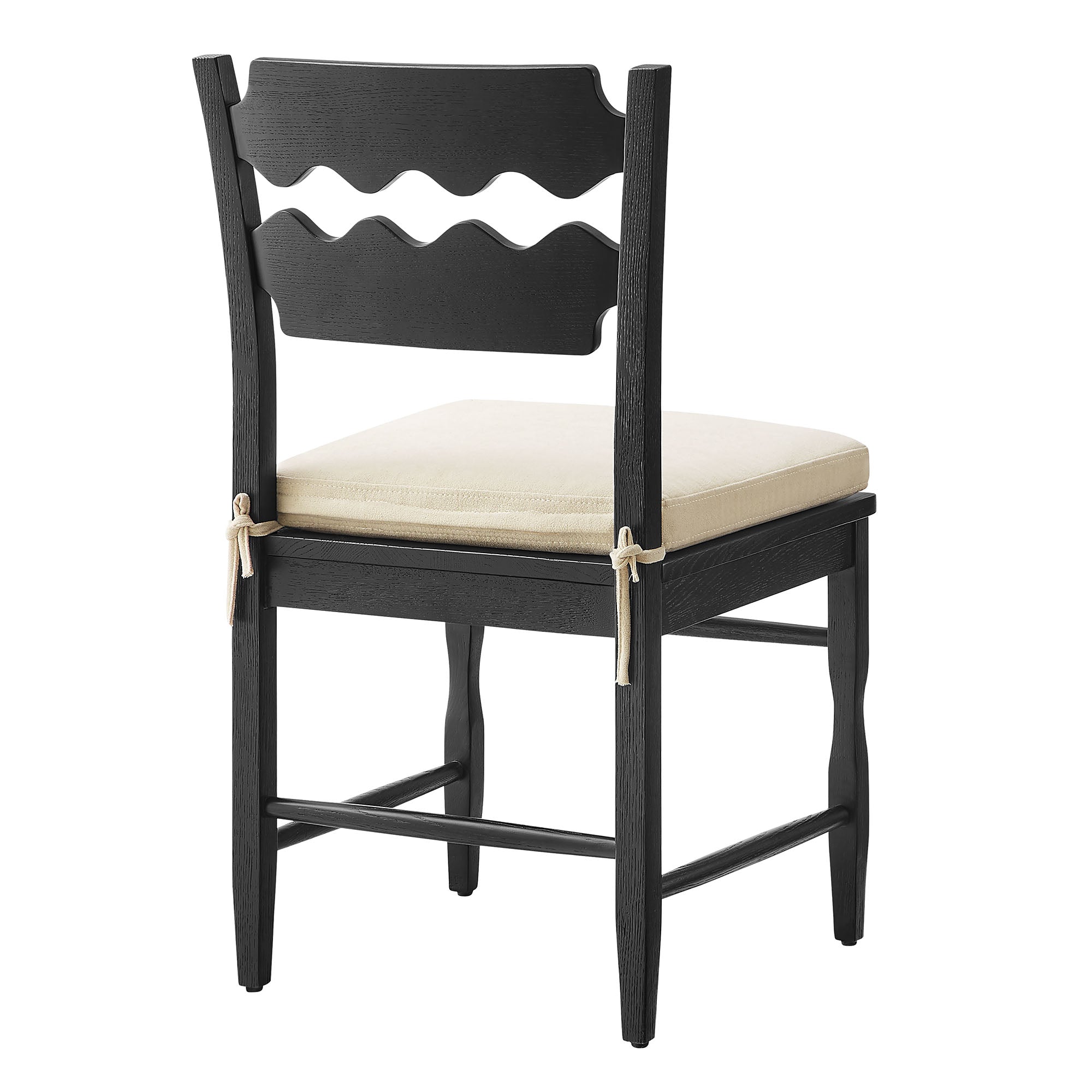 Jax Oak Wood Dining Chair With Wavy Razor Back and Cushion Set of 2 - Black Linen