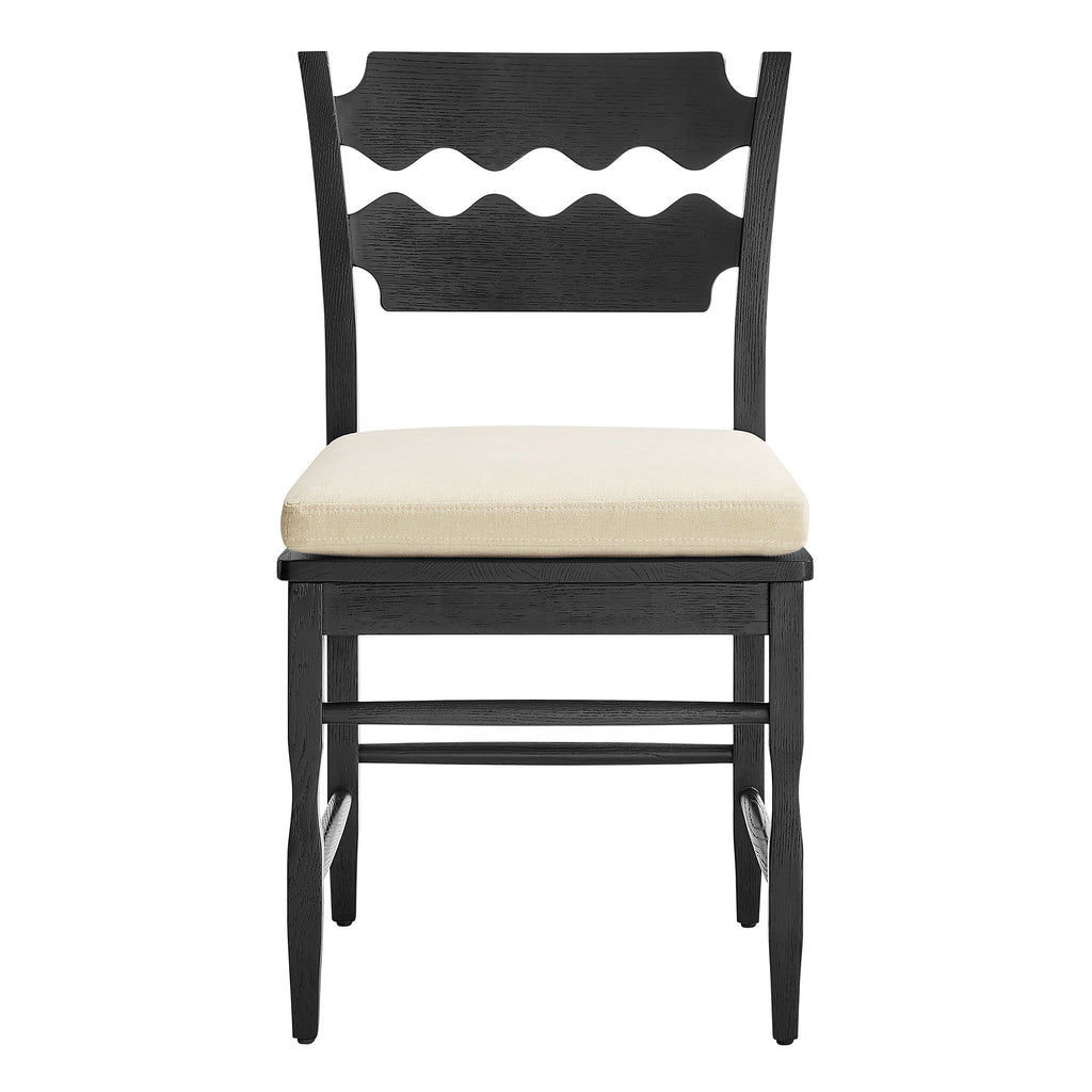 Jax Oak Wood Dining Chair With Wavy Razor Back and Cushion Set of 2 - Black Linen