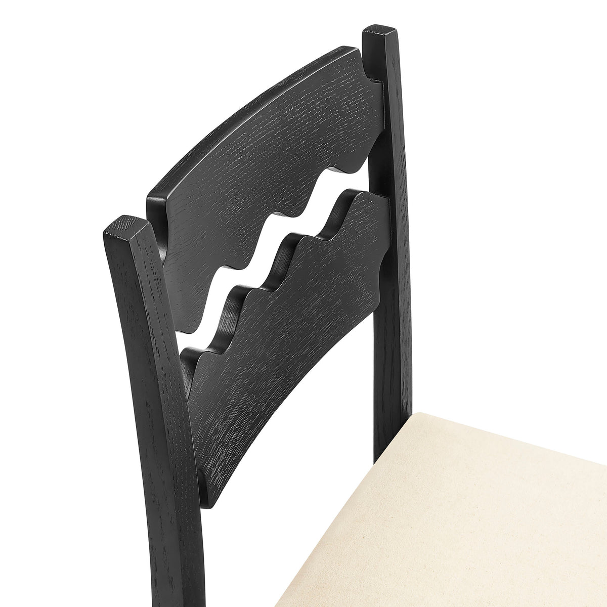 Jax Oak Wood Dining Chair With Wavy Razor Back and Cushion Set of 2 - Black Linen