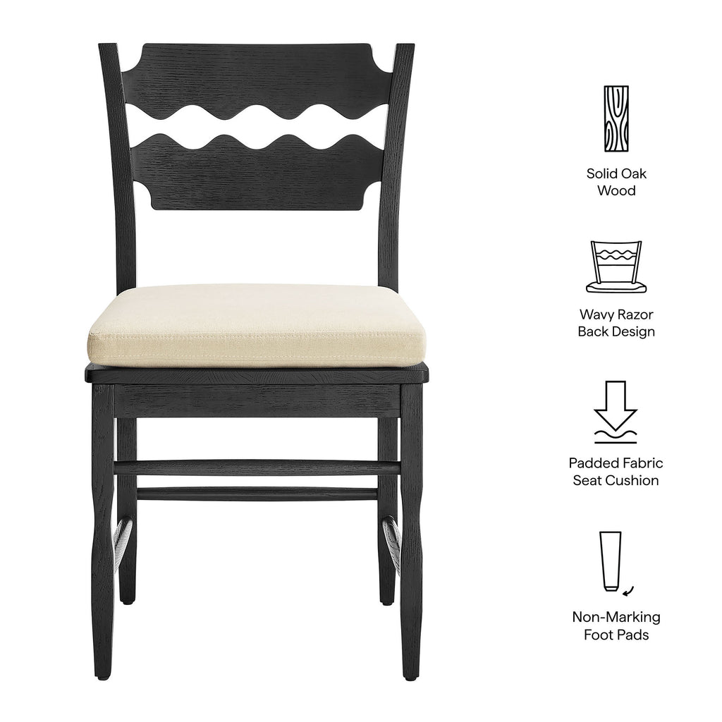 Jax Oak Wood Dining Chair With Wavy Razor Back and Cushion Set of 2 - Black Linen