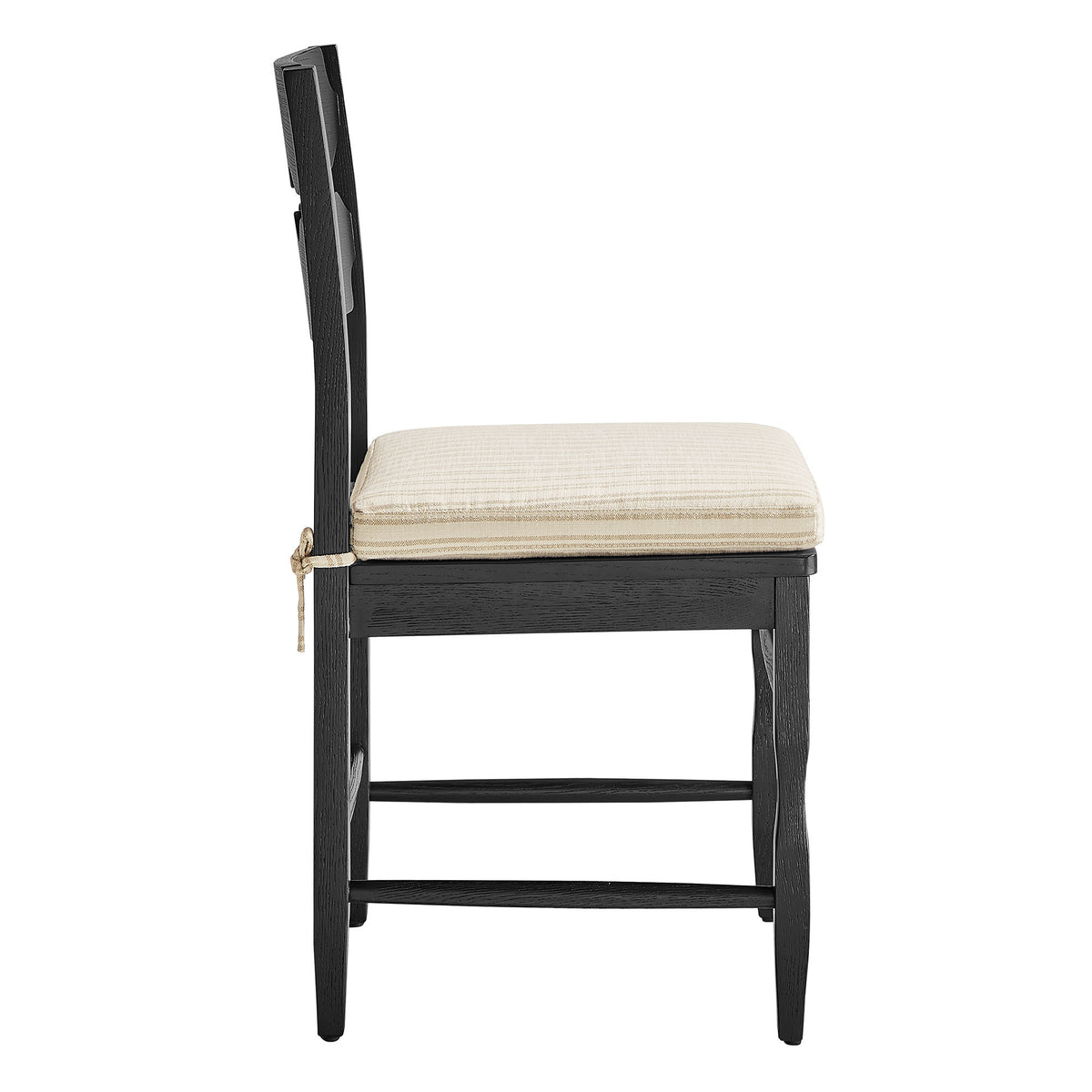 Jax Oak Wood Dining Chair With Wavy Razor Back and Cushion Set of 2 - Black Oatmeal Stripe