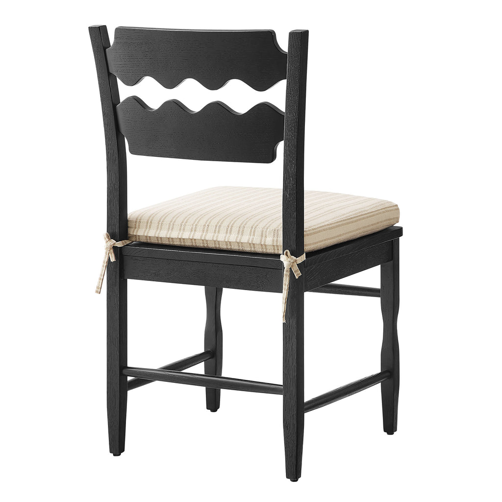 Jax Oak Wood Dining Chair With Wavy Razor Back and Cushion Set of 2 - Black Oatmeal Stripe