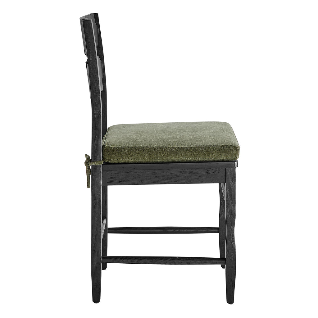 Jax Oak Wood Dining Chair With Wavy Razor Back and Cushion Set of 2 - Black Sage