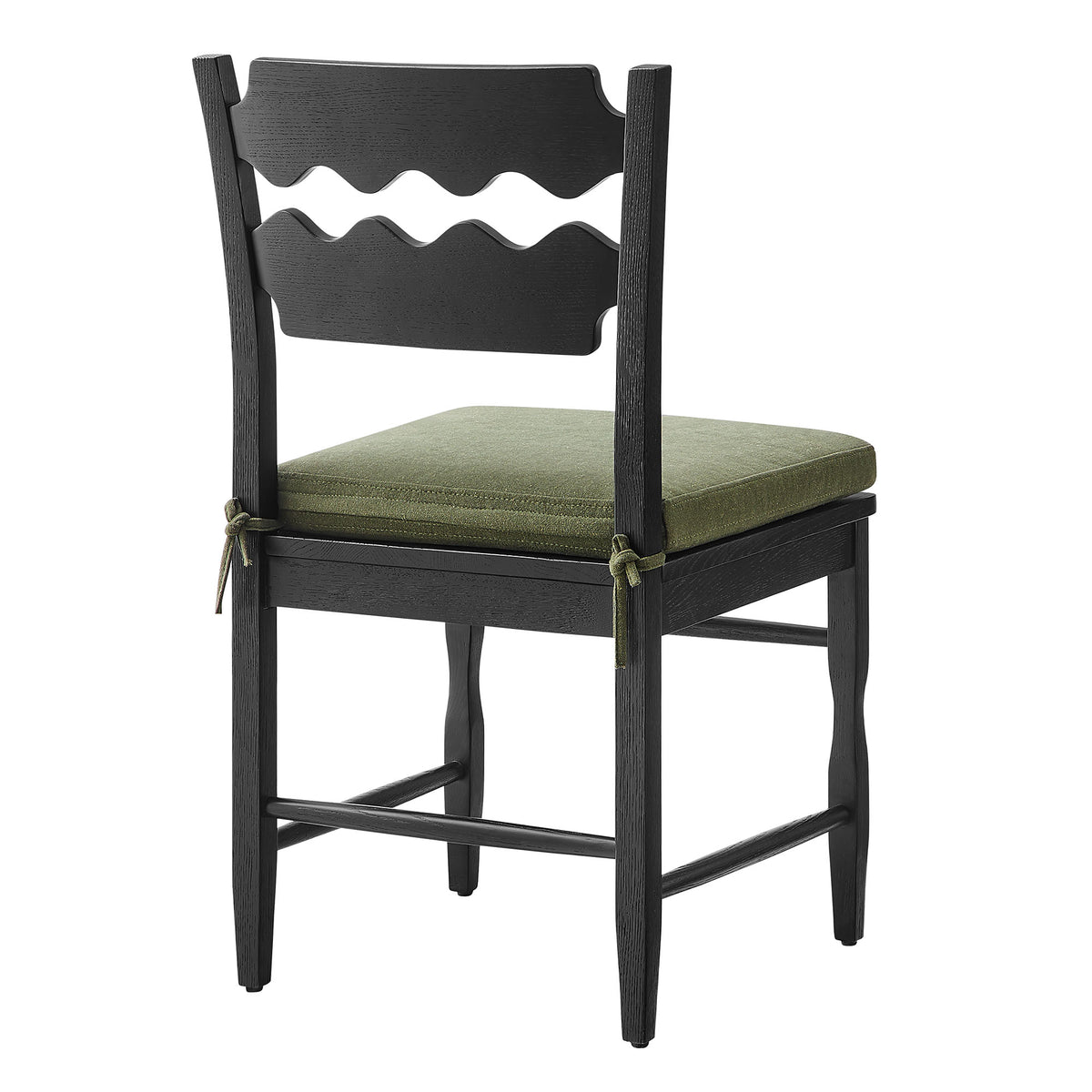 Jax Oak Wood Dining Chair With Wavy Razor Back and Cushion Set of 2 - Black Sage