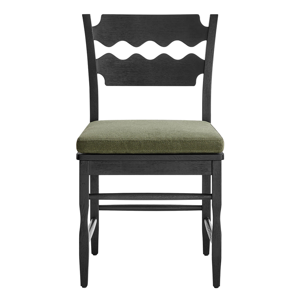 Jax Oak Wood Dining Chair With Wavy Razor Back and Cushion Set of 2 - Black Sage