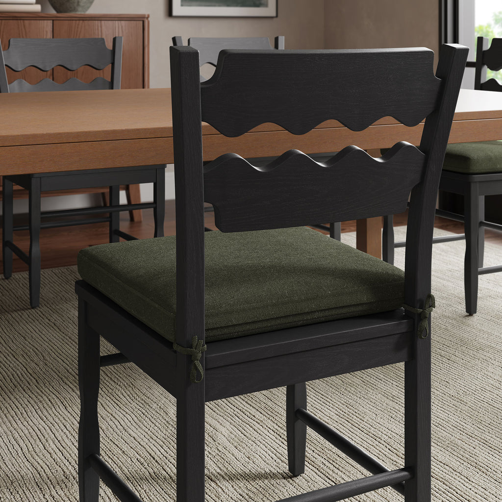 Jax Oak Wood Dining Chair With Wavy Razor Back and Cushion Set of 2 - Black Sage
