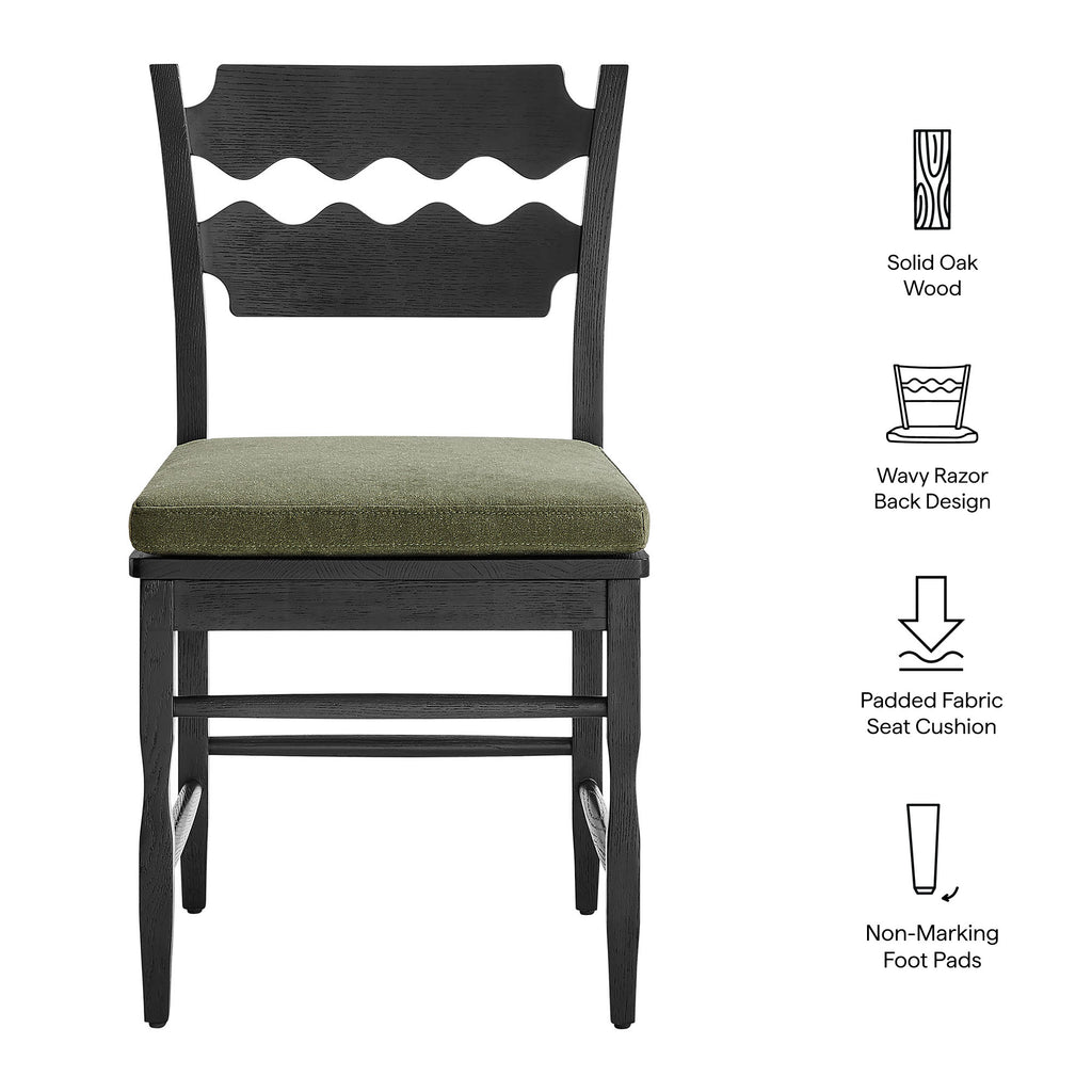 Jax Oak Wood Dining Chair With Wavy Razor Back and Cushion Set of 2 - Black Sage