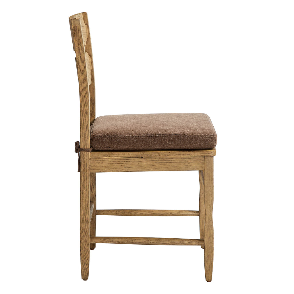 Jax Oak Wood Dining Chair With Wavy Razor Back and Cushion Set of 2 - Weathered Oak Cocoa