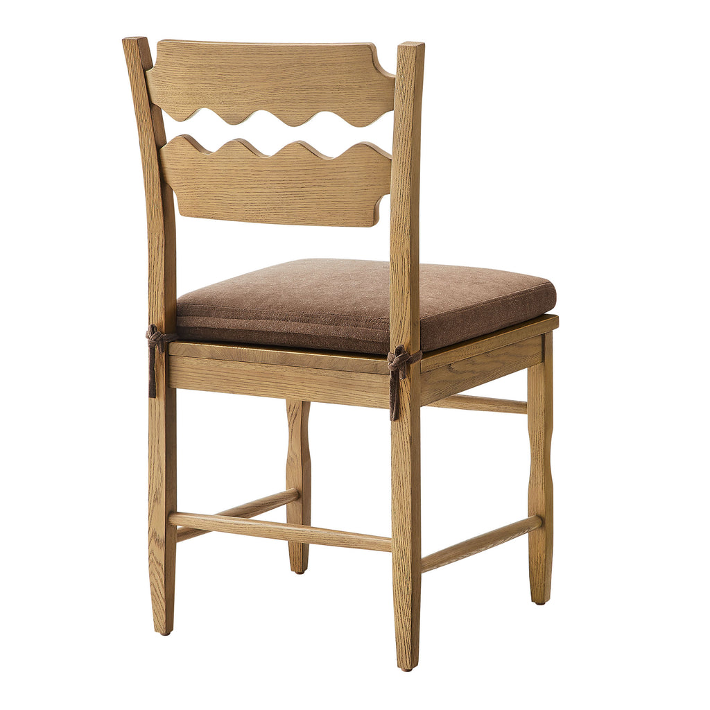 Jax Oak Wood Dining Chair With Wavy Razor Back and Cushion Set of 2 - Weathered Oak Cocoa