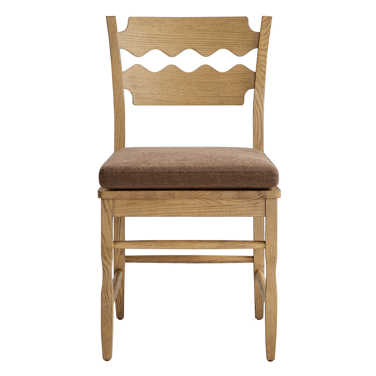 Jax Oak Wood Dining Chair With Wavy Razor Back and Cushion Set of 2 - Weathered Oak Cocoa