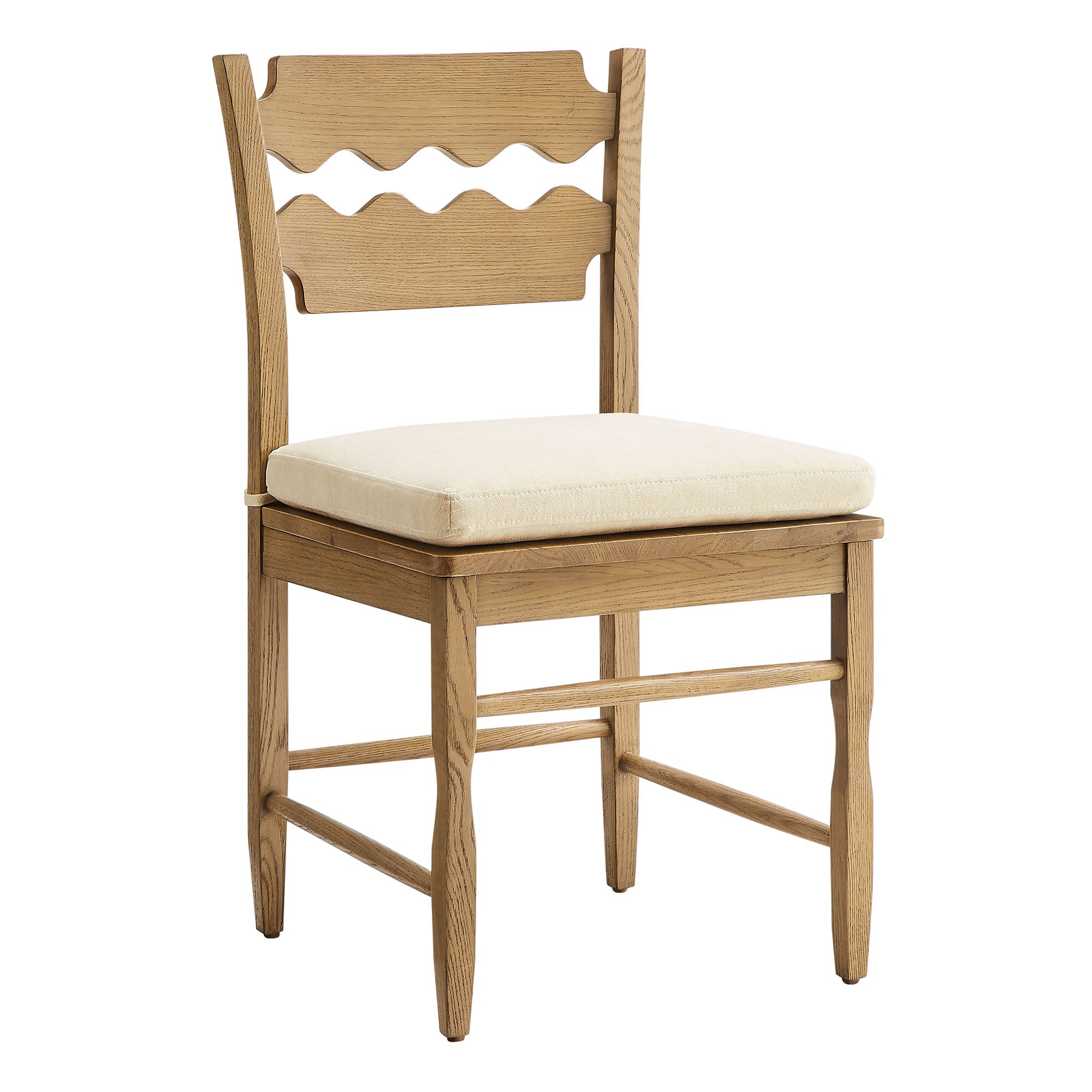 Jax Oak Wood Dining Chair With Wavy Razor Back and Cushion Set of 2 - Weathered Oak Linen
