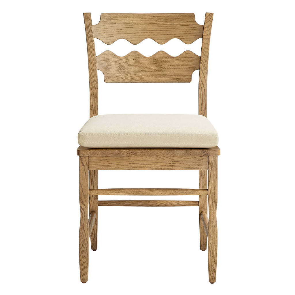 Jax Oak Wood Dining Chair With Wavy Razor Back and Cushion Set of 2 - Weathered Oak Linen