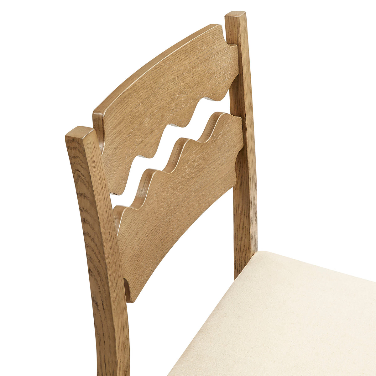 Jax Oak Wood Dining Chair With Wavy Razor Back and Cushion Set of 2 - Weathered Oak Linen