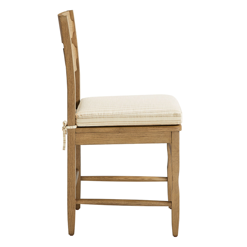 Jax Oak Wood Dining Chair With Wavy Razor Back and Cushion Set of 2 - Weathered Oak Oatmeal Stripe