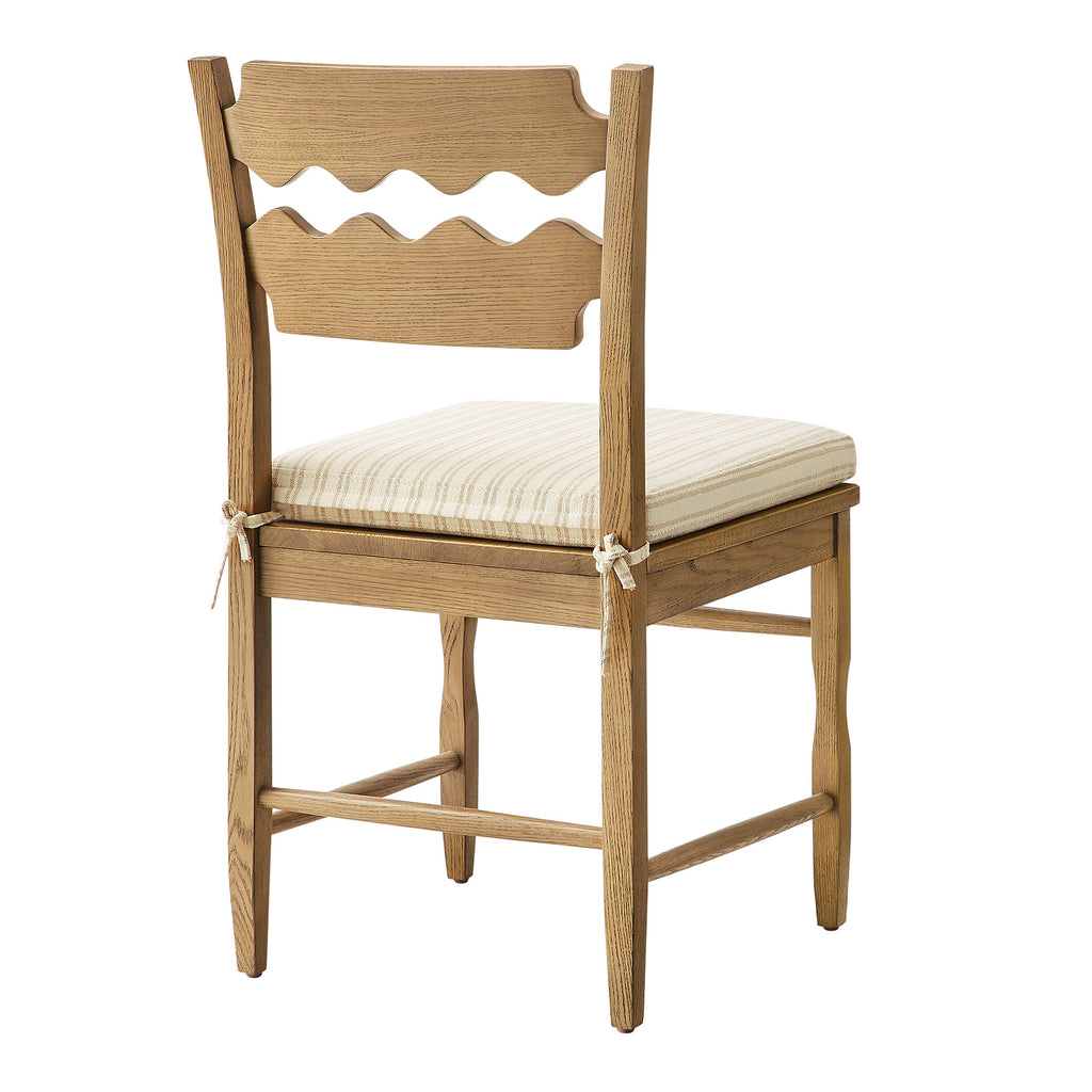 Jax Oak Wood Dining Chair With Wavy Razor Back and Cushion Set of 2 - Weathered Oak Oatmeal Stripe