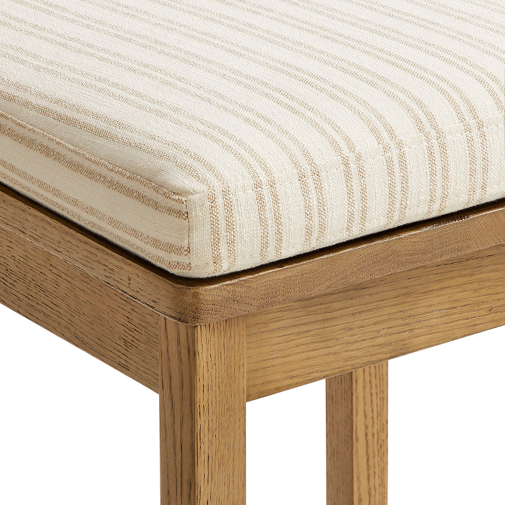 Jax Oak Wood Dining Chair With Wavy Razor Back and Cushion Set of 2 - Weathered Oak Oatmeal Stripe