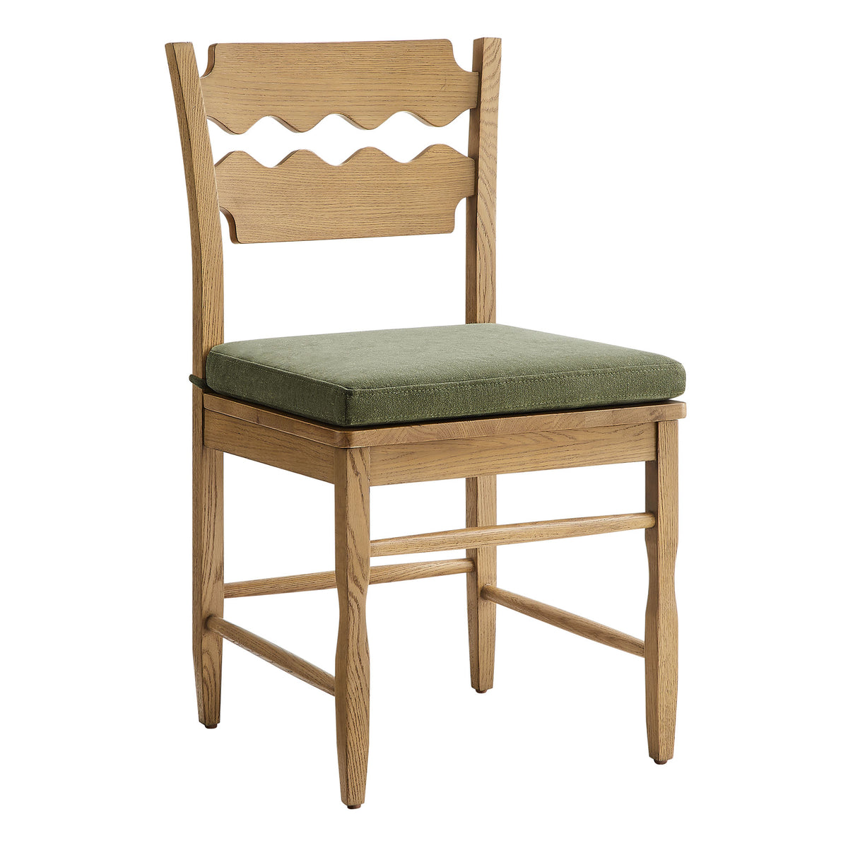 Jax Oak Wood Dining Chair With Wavy Razor Back and Cushion Set of 2 - Weathered Oak Sage