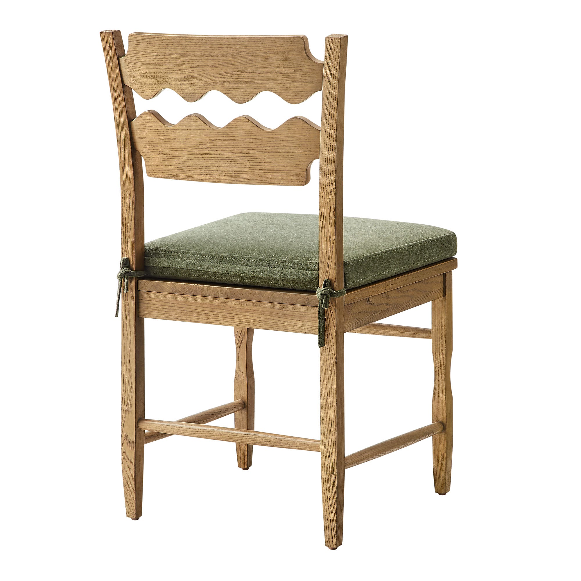 Jax Oak Wood Dining Chair With Wavy Razor Back and Cushion Set of 2 - Weathered Oak Sage