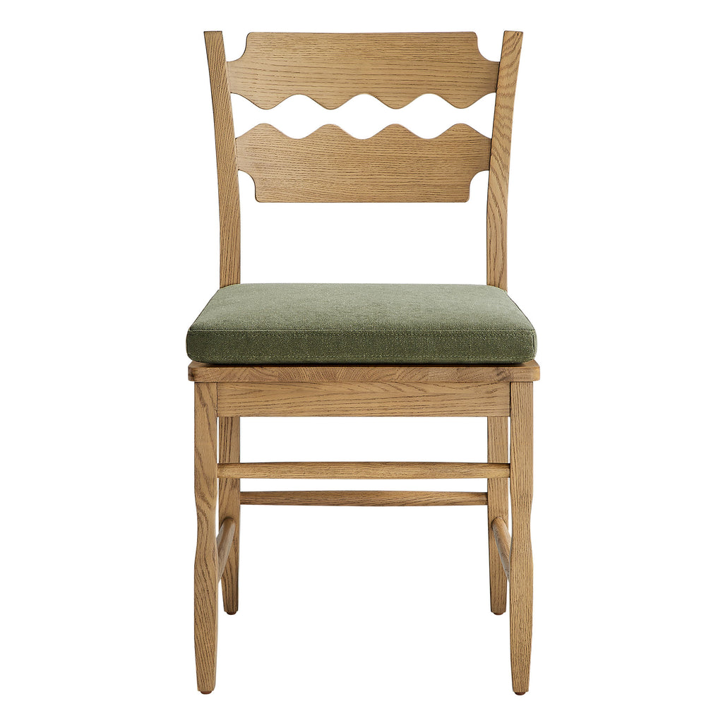 Jax Oak Wood Dining Chair With Wavy Razor Back and Cushion Set of 2 - Weathered Oak Sage