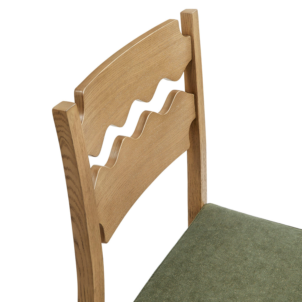 Jax Oak Wood Dining Chair With Wavy Razor Back and Cushion Set of 2 - Weathered Oak Sage