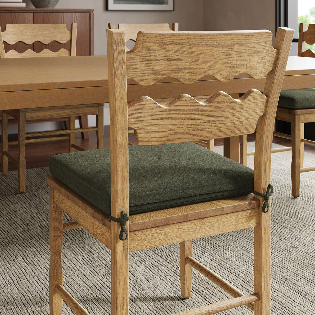 Jax Oak Wood Dining Chair With Wavy Razor Back and Cushion Set of 2 - Weathered Oak Sage
