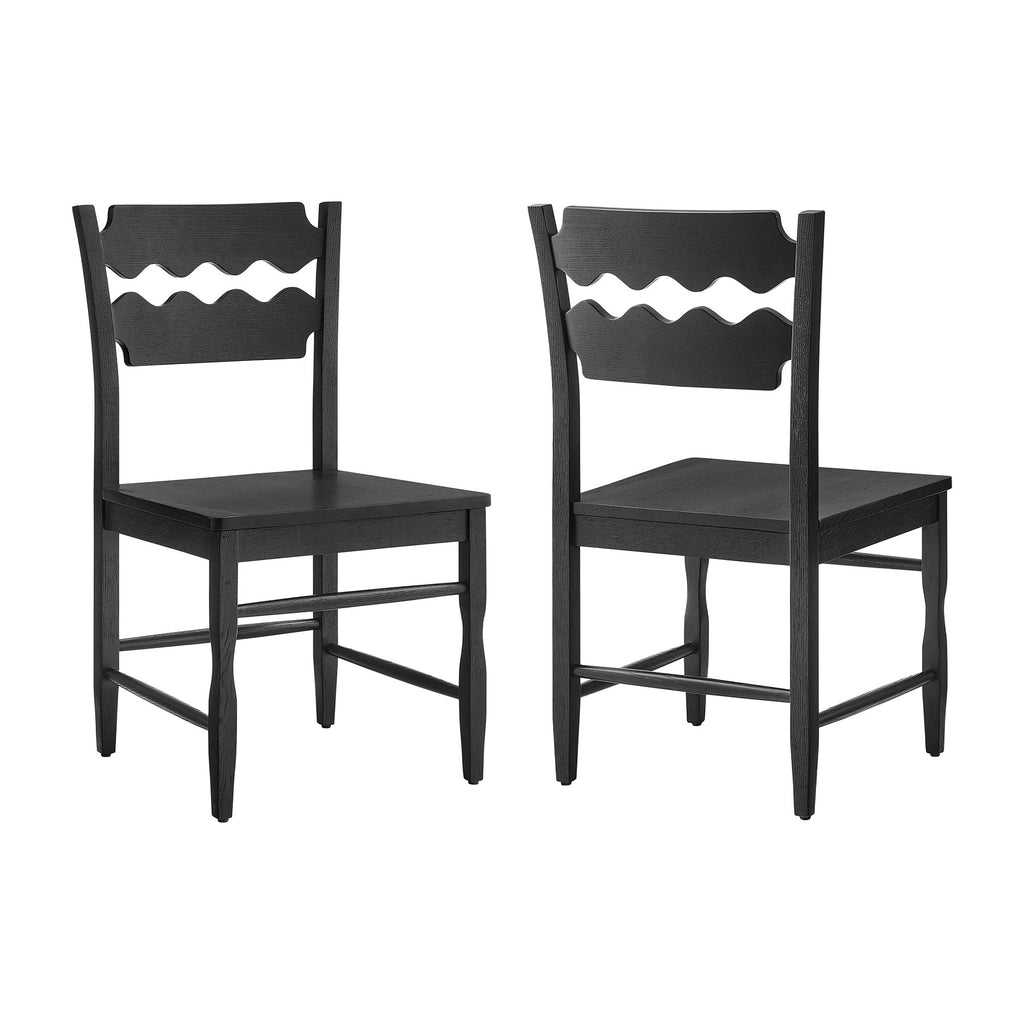 Jax Oak Wood Dining Chair With Wavy Razor Back Set of 2 - Black