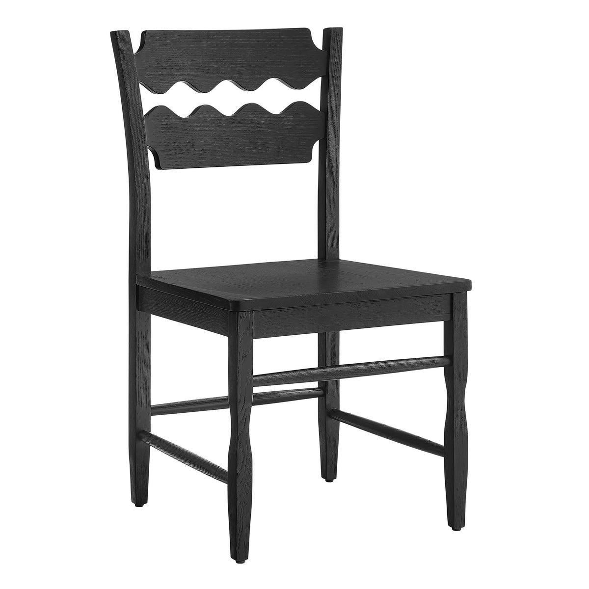 Jax Oak Wood Dining Chair With Wavy Razor Back Set of 2 - Black