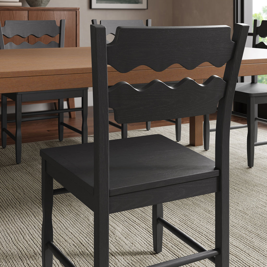 Jax Oak Wood Dining Chair With Wavy Razor Back Set of 2 - Black