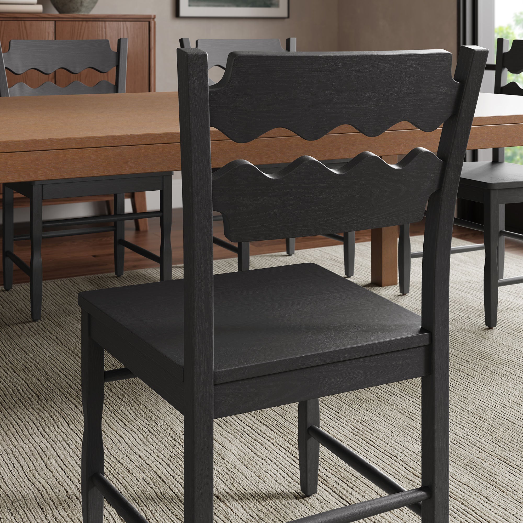 Jax Oak Wood Dining Chair With Wavy Razor Back Set of 2 - Black
