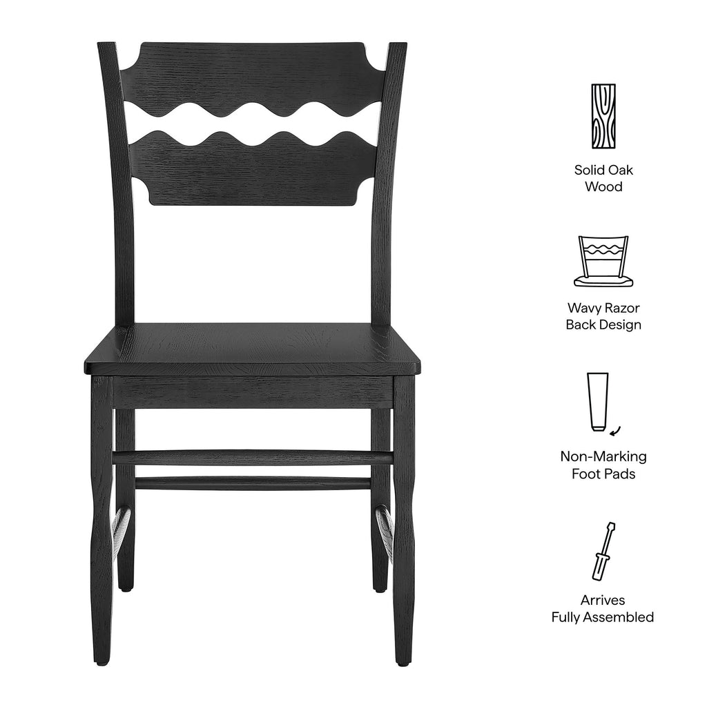 Jax Oak Wood Dining Chair With Wavy Razor Back Set of 2 - Black