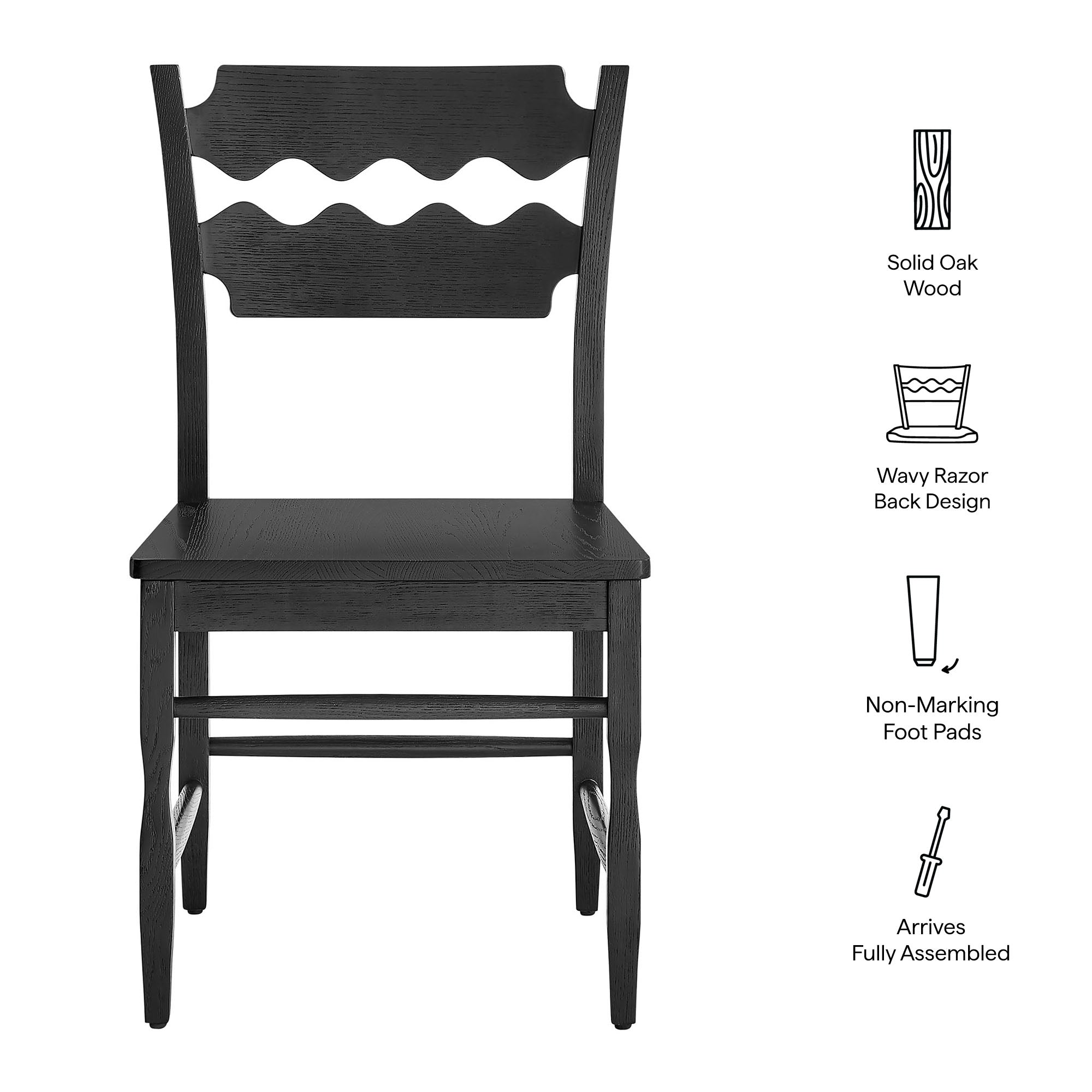 Jax Oak Wood Dining Chair With Wavy Razor Back Set of 2 - Black