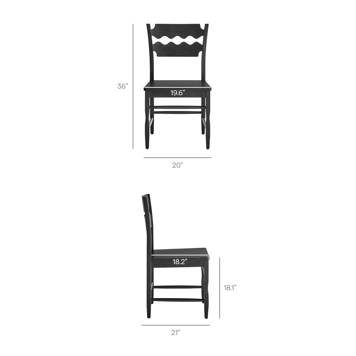 Jax Oak Wood Dining Chair With Wavy Razor Back Set of 2 - Black