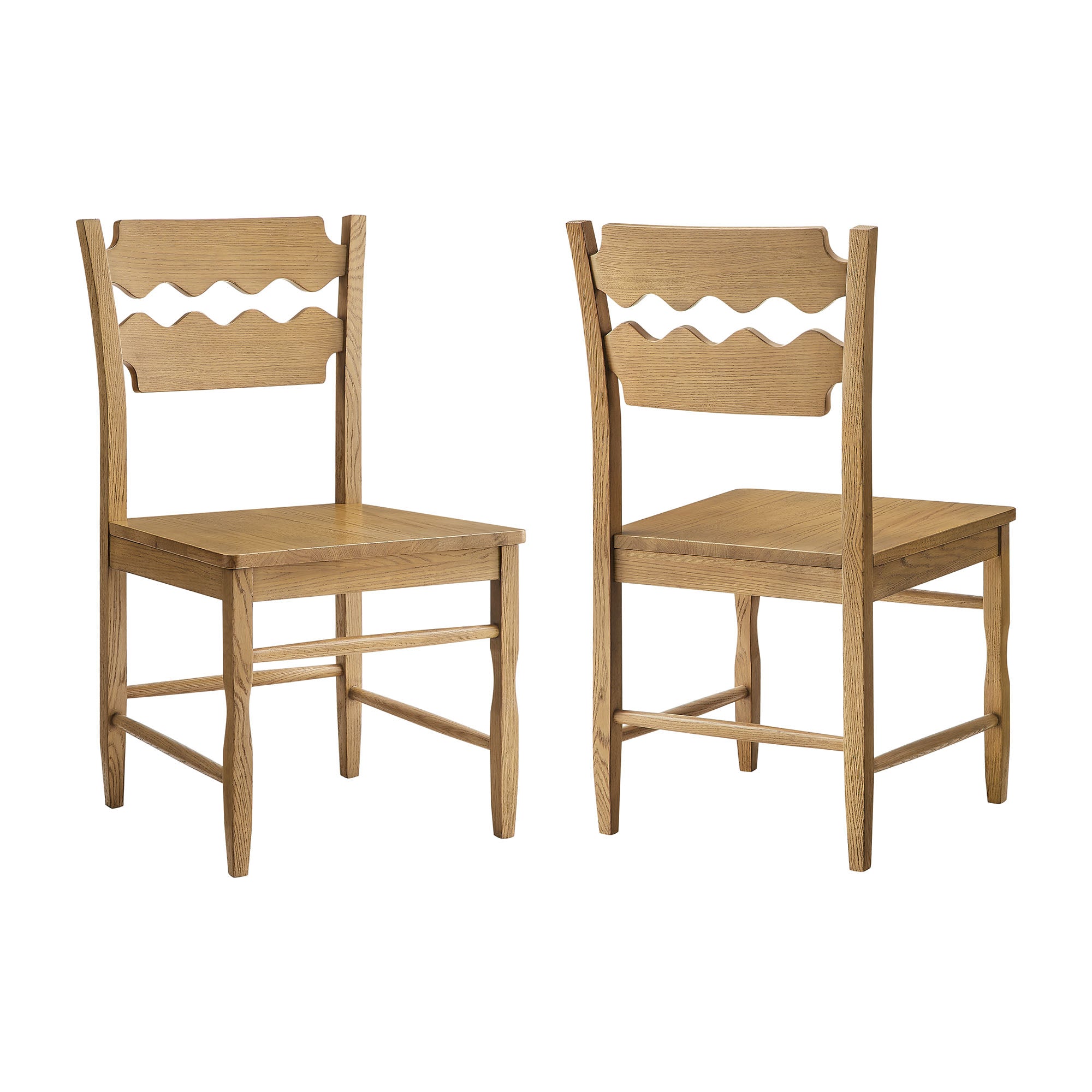 Jax Oak Wood Dining Chair With Wavy Razor Back Set of 2 - Weathered Oak