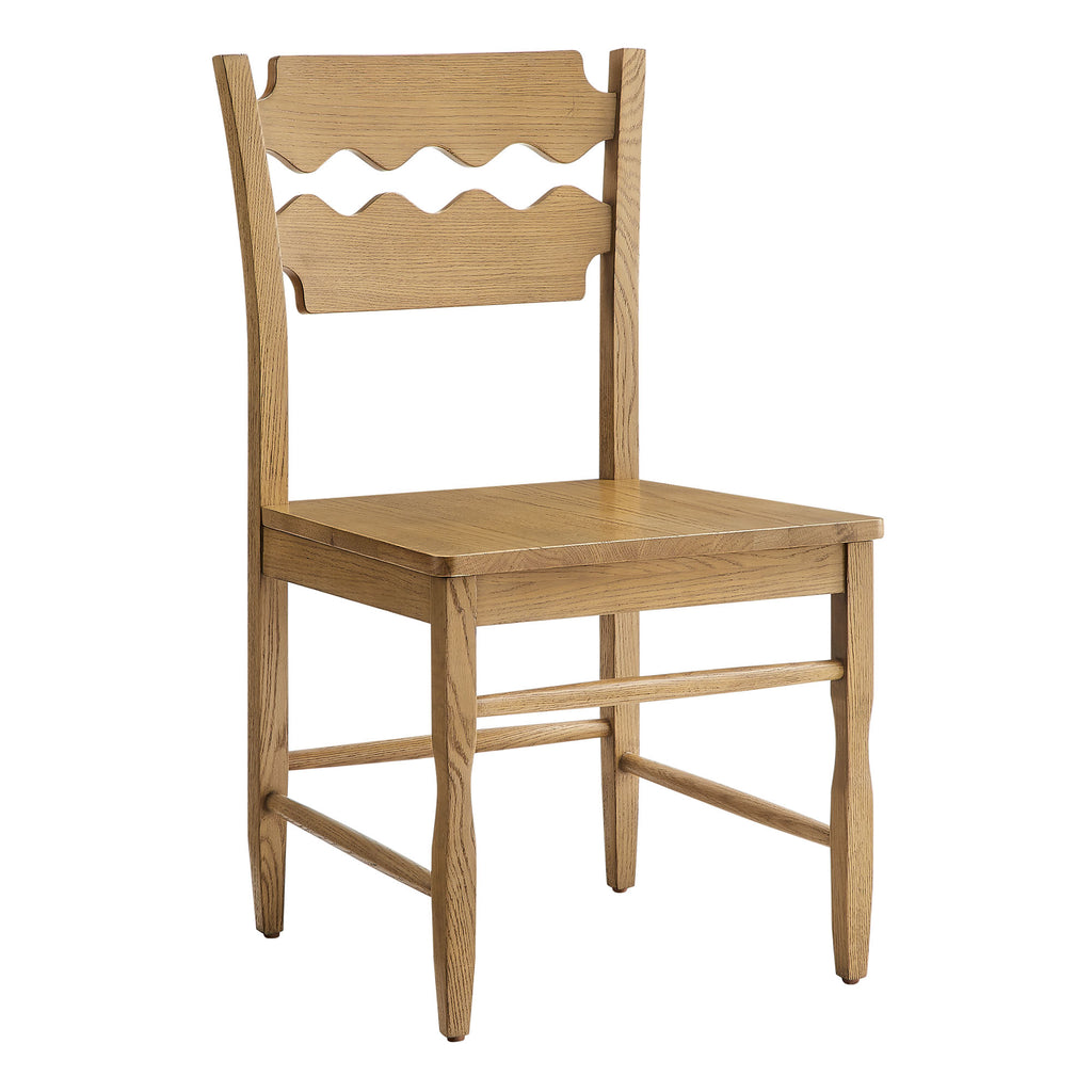 Jax Oak Wood Dining Chair With Wavy Razor Back Set of 2 - Weathered Oak