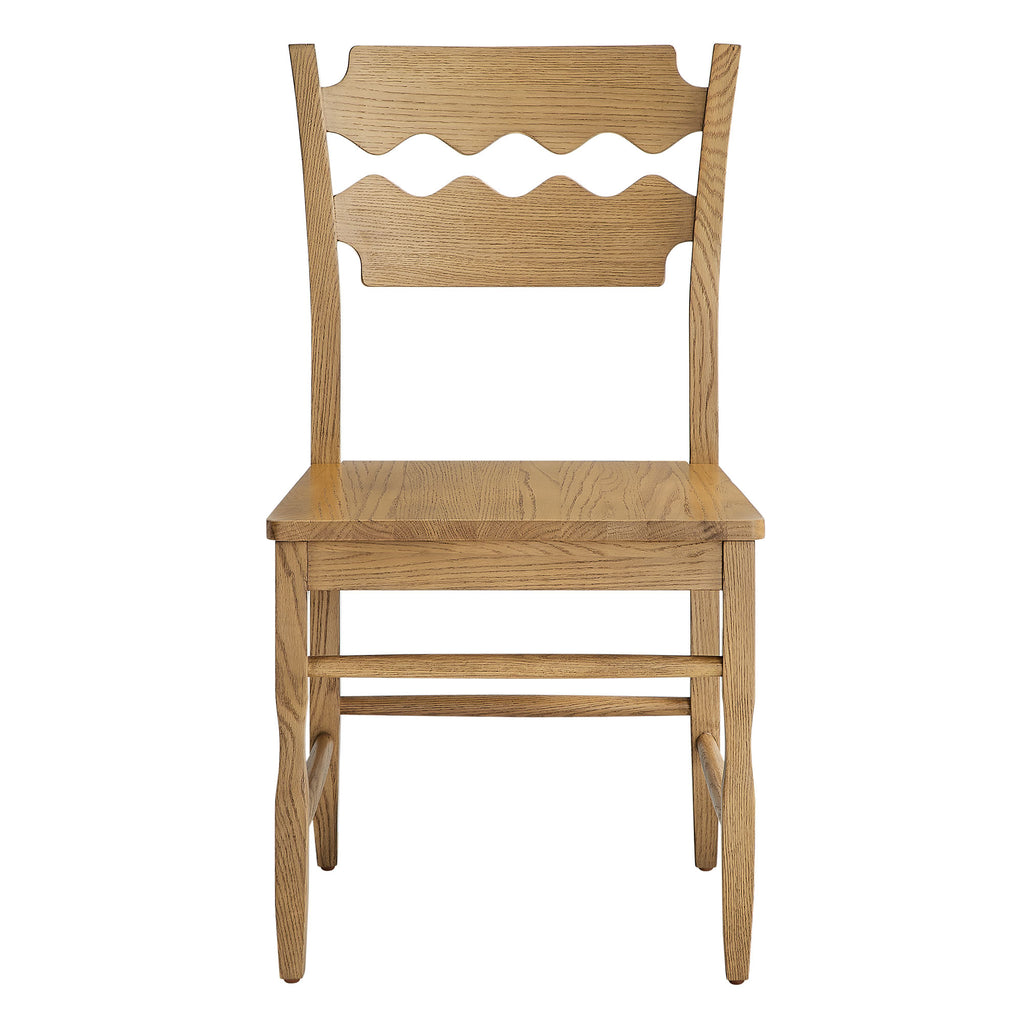 Jax Oak Wood Dining Chair With Wavy Razor Back Set of 2 - Weathered Oak