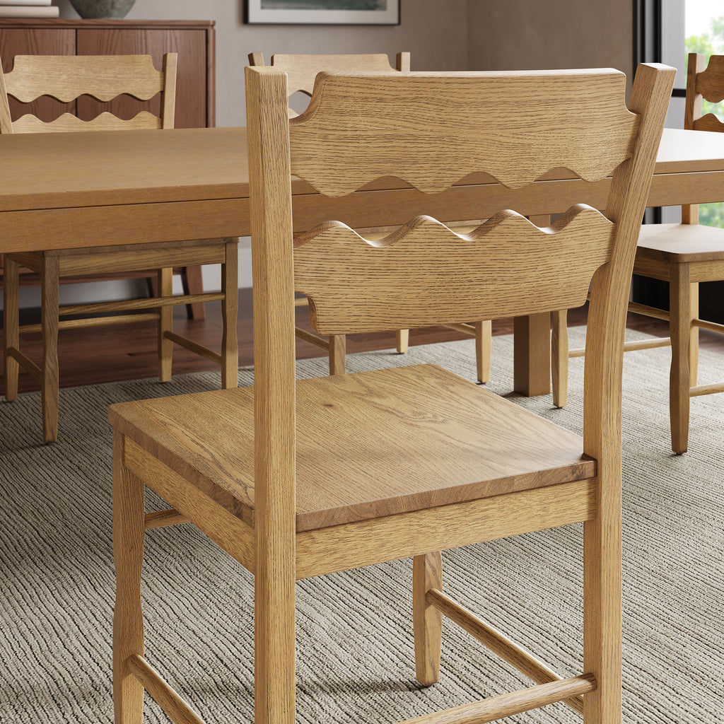 Jax Oak Wood Dining Chair With Wavy Razor Back Set of 2 - Weathered Oak