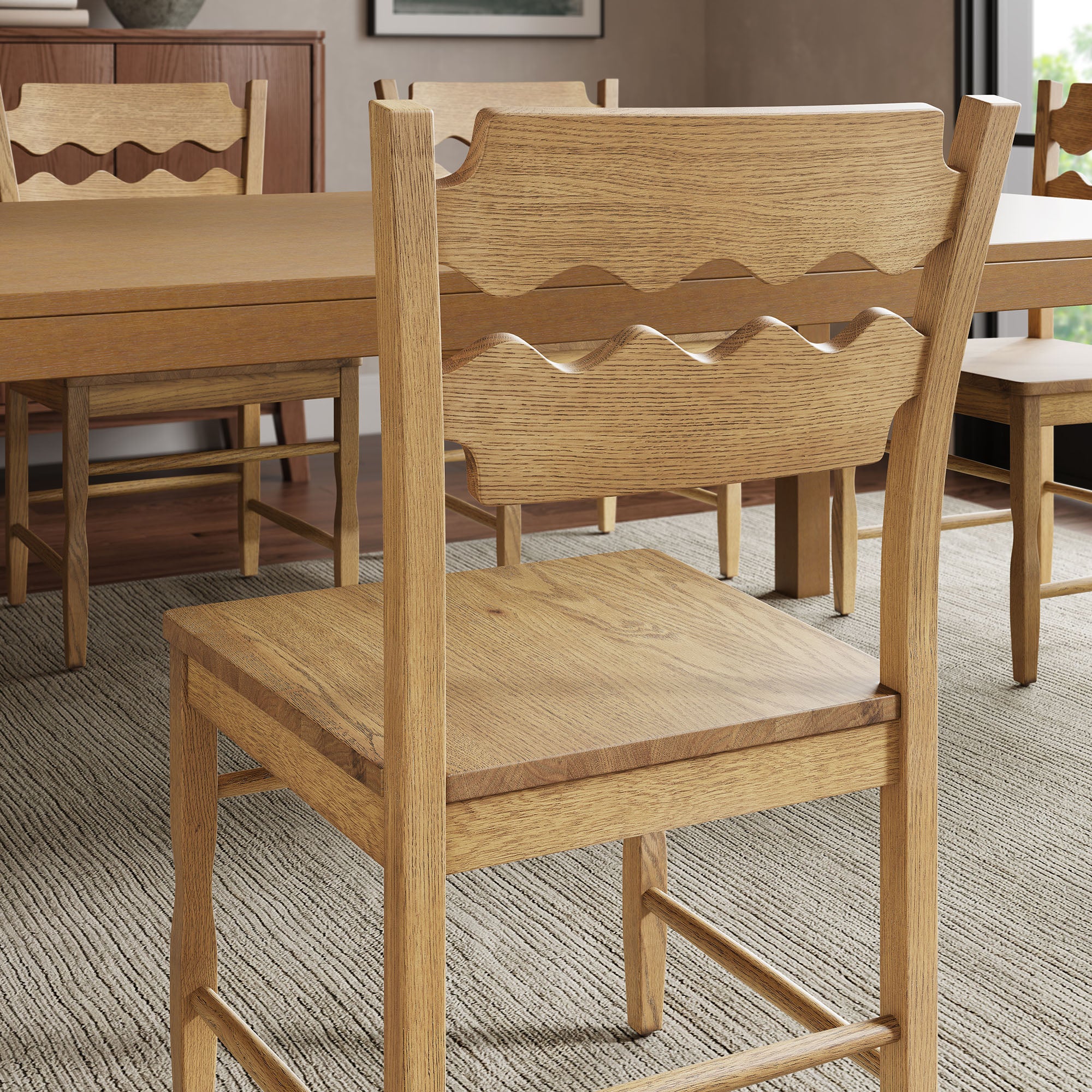 Jax Oak Wood Dining Chair With Wavy Razor Back Set of 2 - Weathered Oak