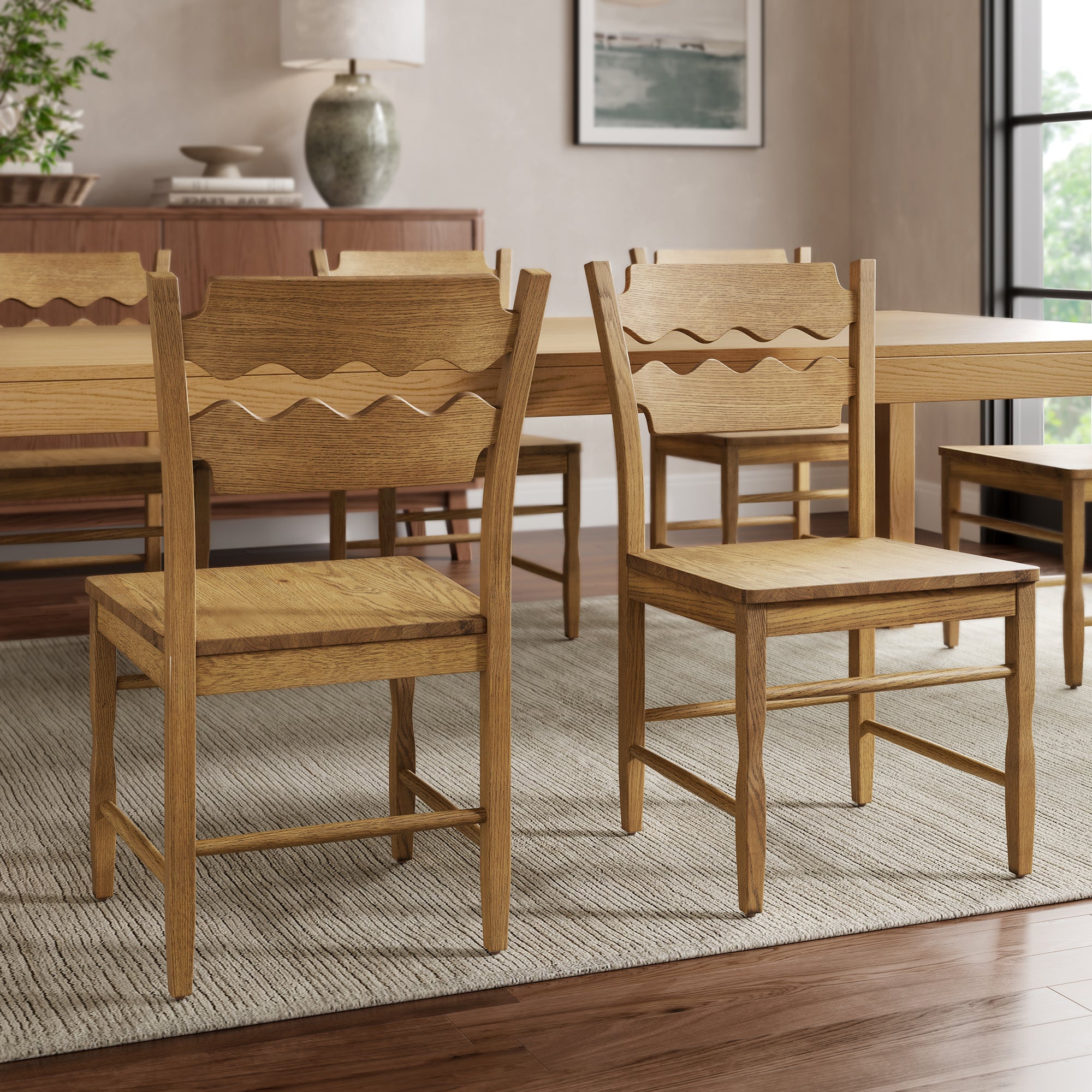 Jax Oak Wood Dining Chair With Wavy Razor Back Set of 2 - Weathered Oak