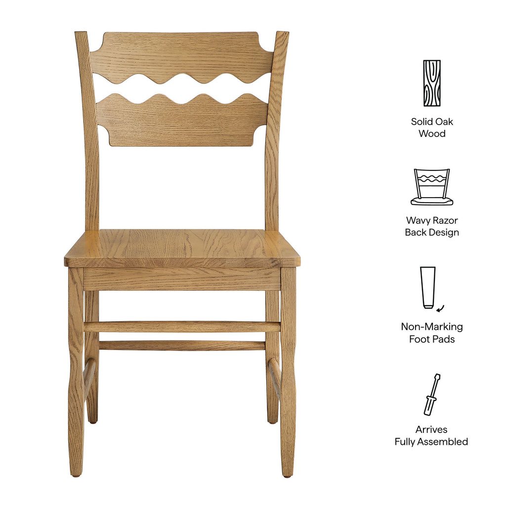 Jax Oak Wood Dining Chair With Wavy Razor Back Set of 2 - Weathered Oak