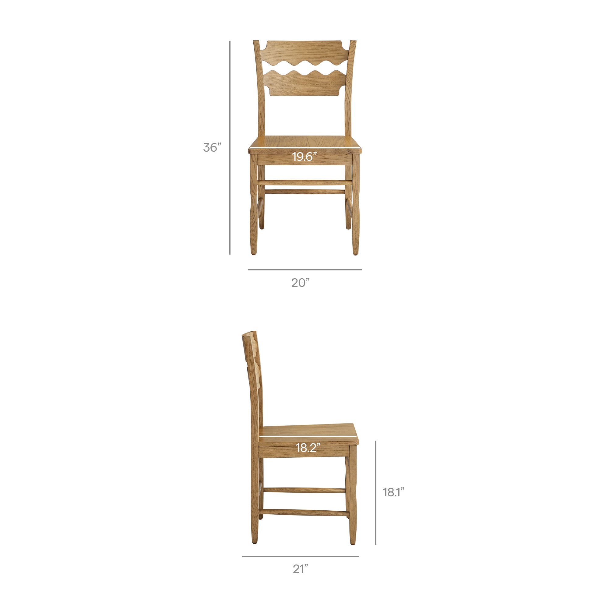 Jax Oak Wood Dining Chair With Wavy Razor Back Set of 2 - Weathered Oak