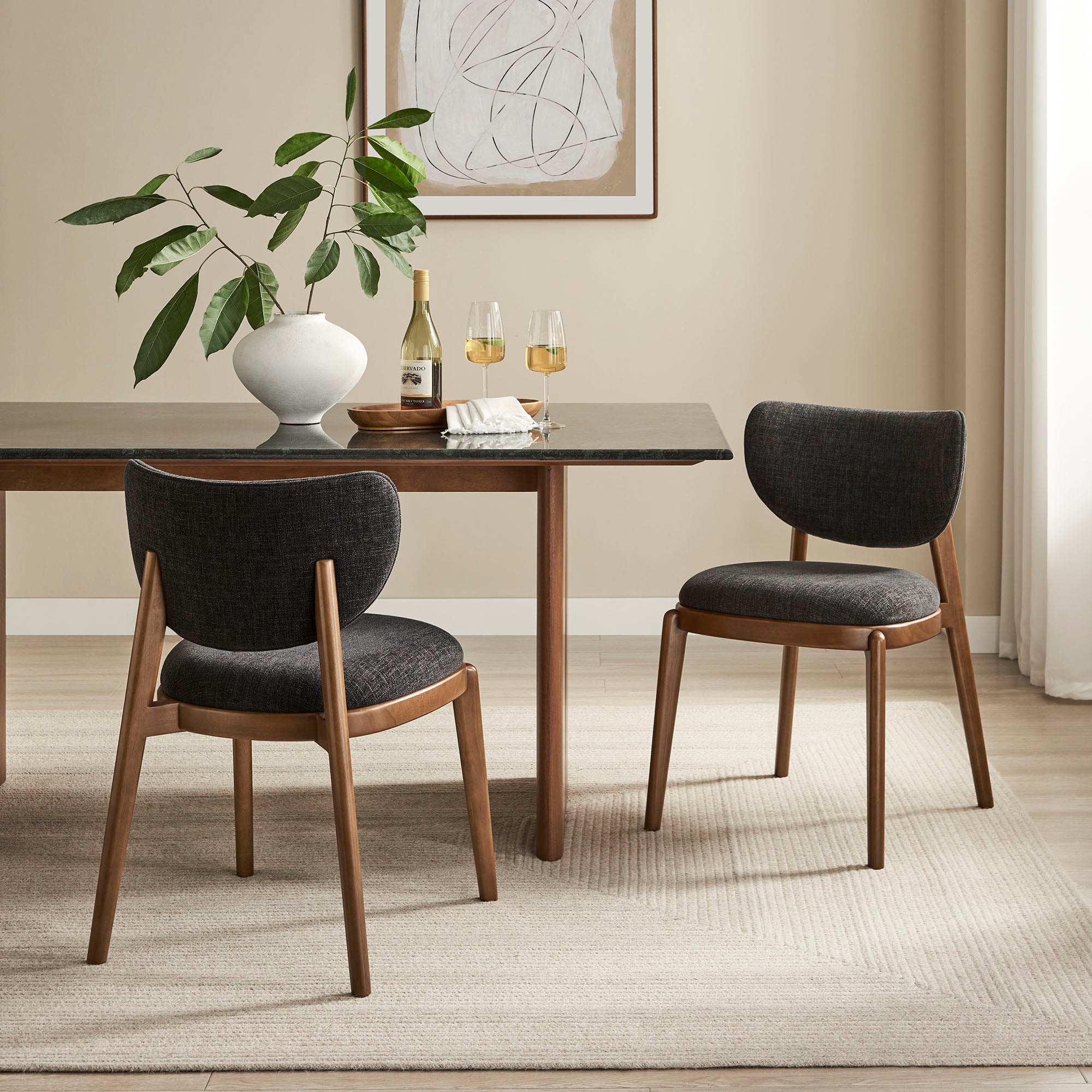 Fenwick Fabric Dining Chairs Set of 2 - Ebony